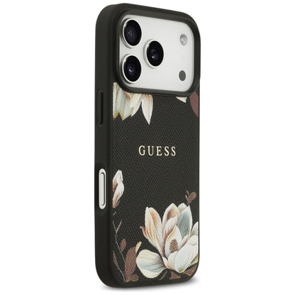 MagSafe-deksel for Apple iPhone 17 Pro, Guess, Grained Flowers, Svart
