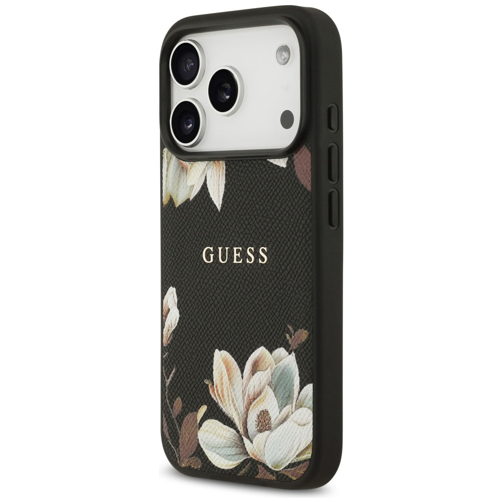 MagSafe-deksel for Apple iPhone 17 Pro, Guess, Grained Flowers, Svart