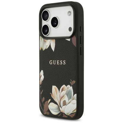 MagSafe-deksel for Apple iPhone 17 Pro, Guess, Grained Flowers, Svart