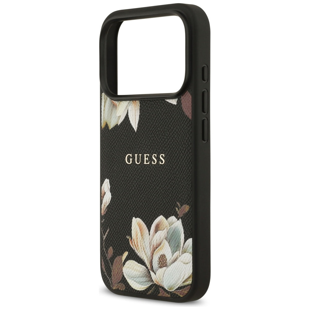 MagSafe-deksel for Apple iPhone 17 Pro, Guess, Grained Flowers, Svart