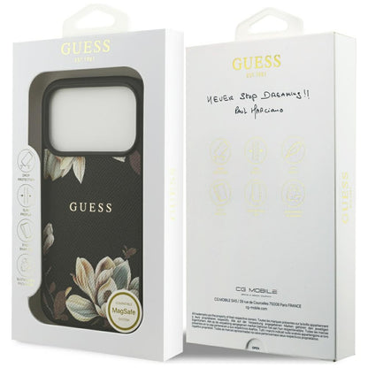 MagSafe-deksel for Apple iPhone 17 Pro, Guess, Grained Flowers, Svart