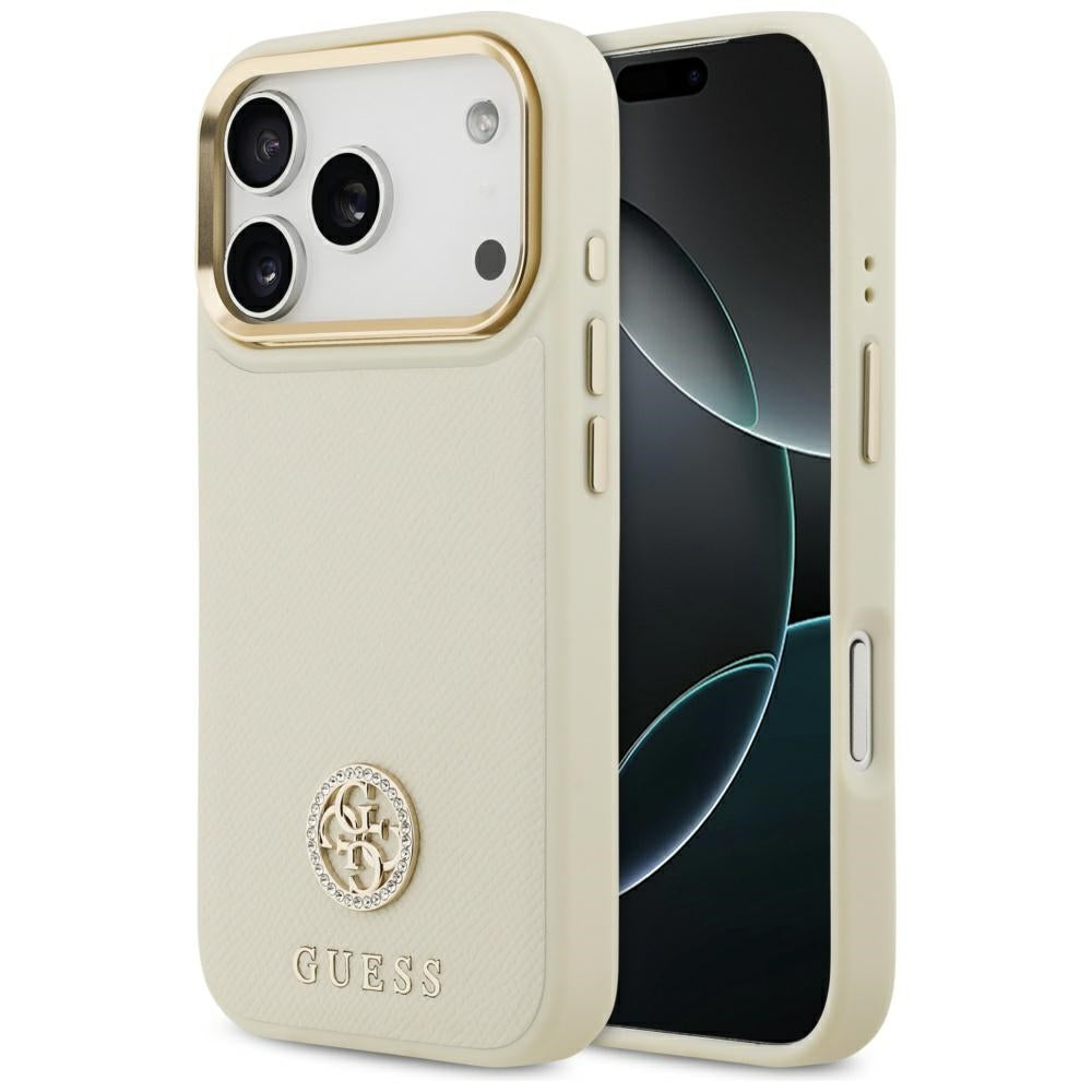 MagSafe-deksel for Apple iPhone 17 Pro, Guess, Grained Strass Logo, Beige