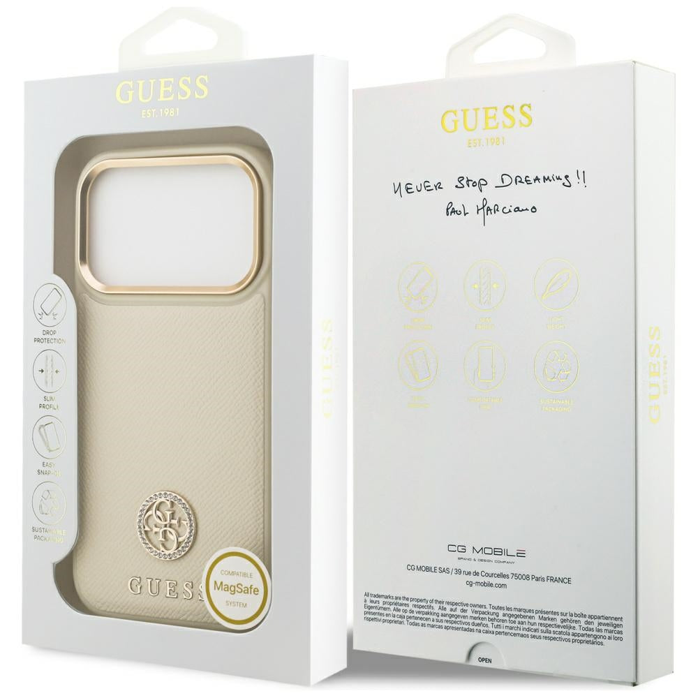 MagSafe-deksel for Apple iPhone 17 Pro, Guess, Grained Strass Logo, Beige