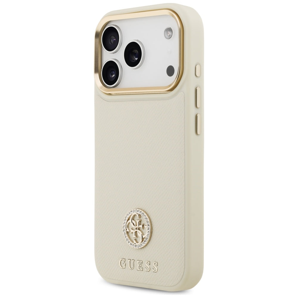 MagSafe-deksel for Apple iPhone 17 Pro, Guess, Grained Strass Logo, Beige