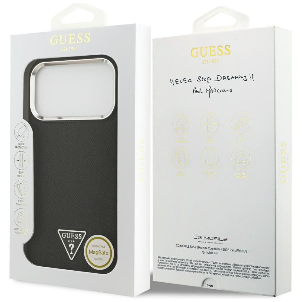 MagSafe-deksel for Apple iPhone 17 Pro, Guess, Grained Triangle Logo, Svart