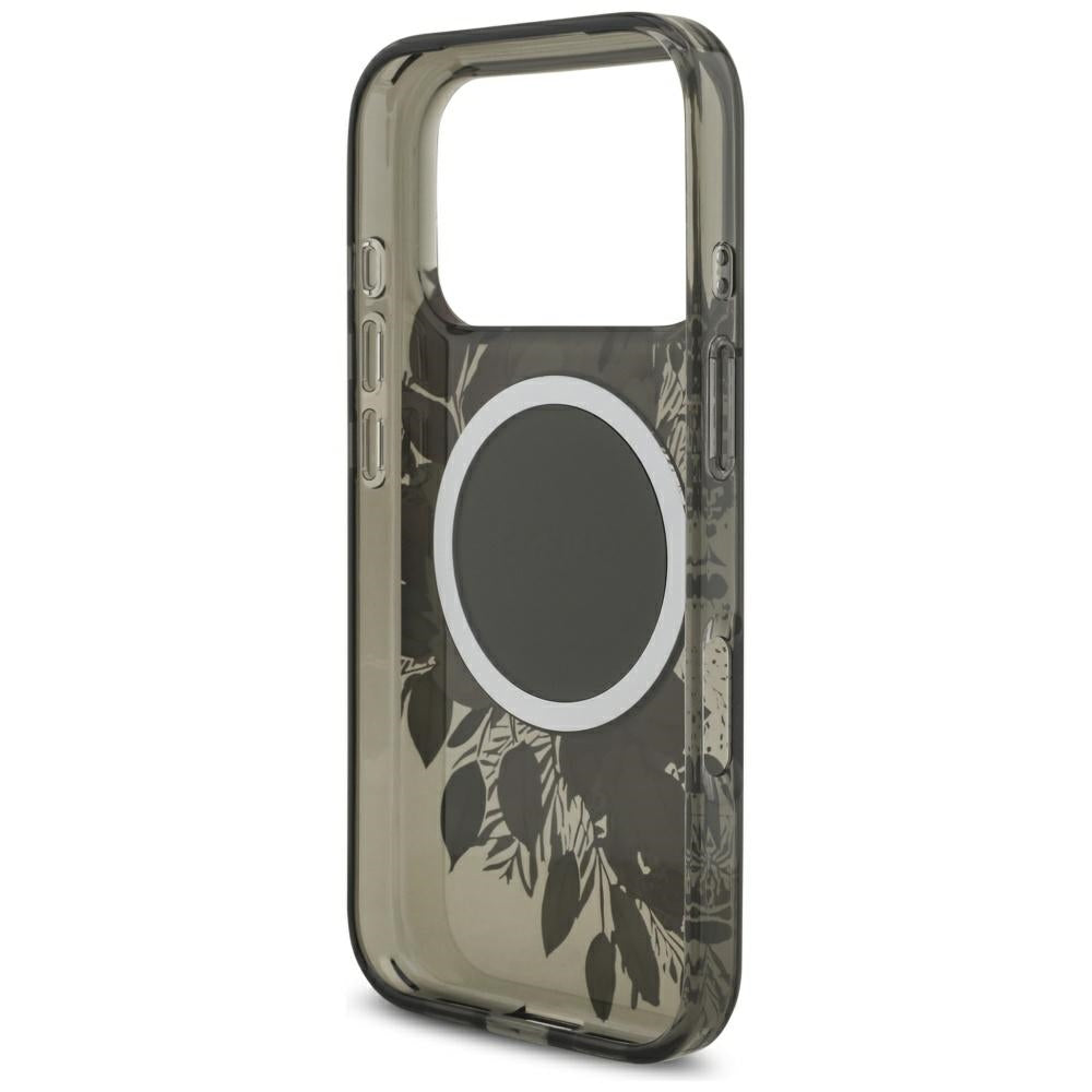 MagSafe-deksel for Apple iPhone 17 Pro, Guess, IML Flowers with Pearl Strap, Svart