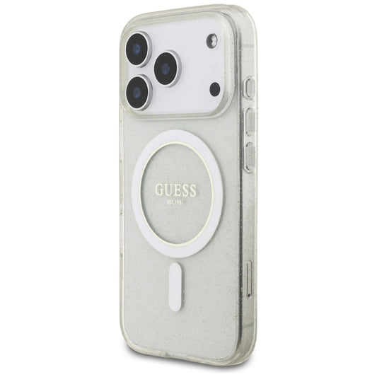 MagSafe-deksel for Apple iPhone 17 Pro, Guess, IML Glitter with Pearl Strap, Gjennomsiktig
