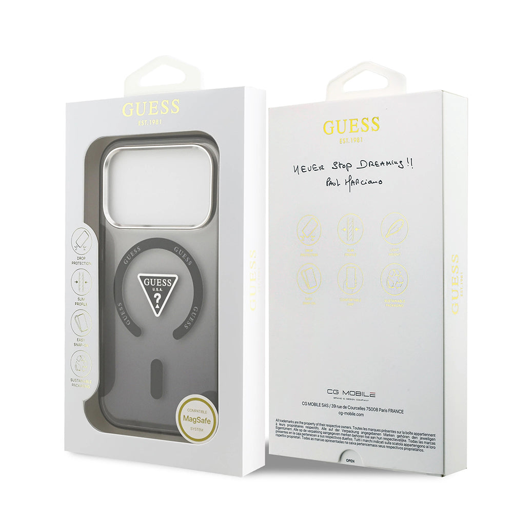 MagSafe-deksel for Apple iPhone 17 Pro, Guess, IML Gradient Triangle Logo, Svart Sølv