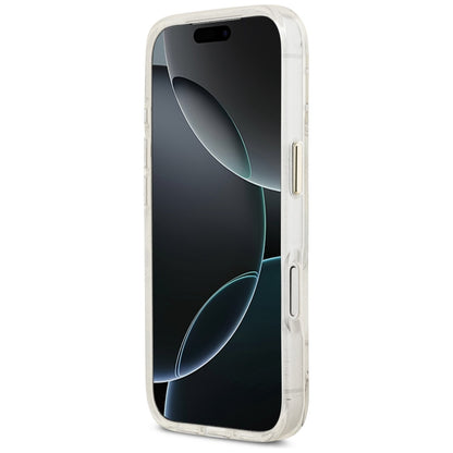 MagSafe-deksel for Apple iPhone 17 Pro, Guess, IML Metal Glitter Flowers Triangle, Hvit