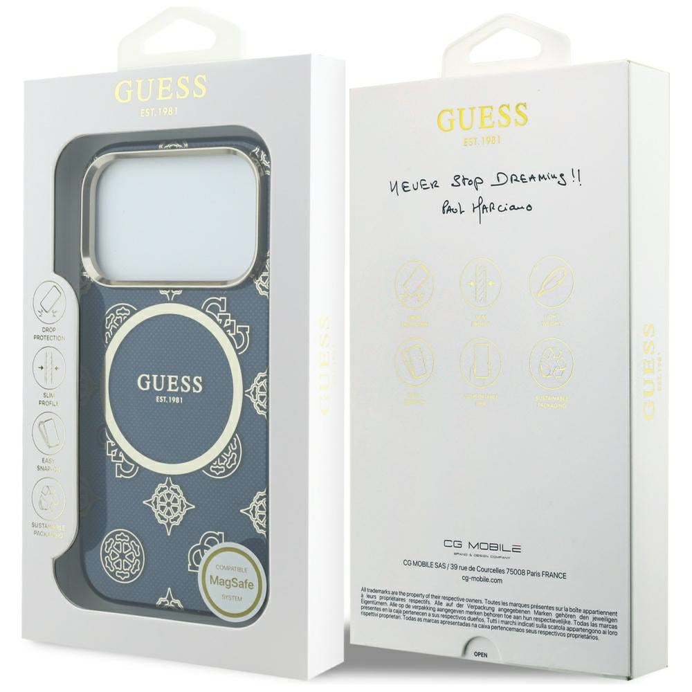 MagSafe-deksel for Apple iPhone 17 Pro, Guess, IML Peony Dot, Blå