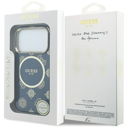 MagSafe-deksel for Apple iPhone 17 Pro, Guess, IML Peony Dot, Blå