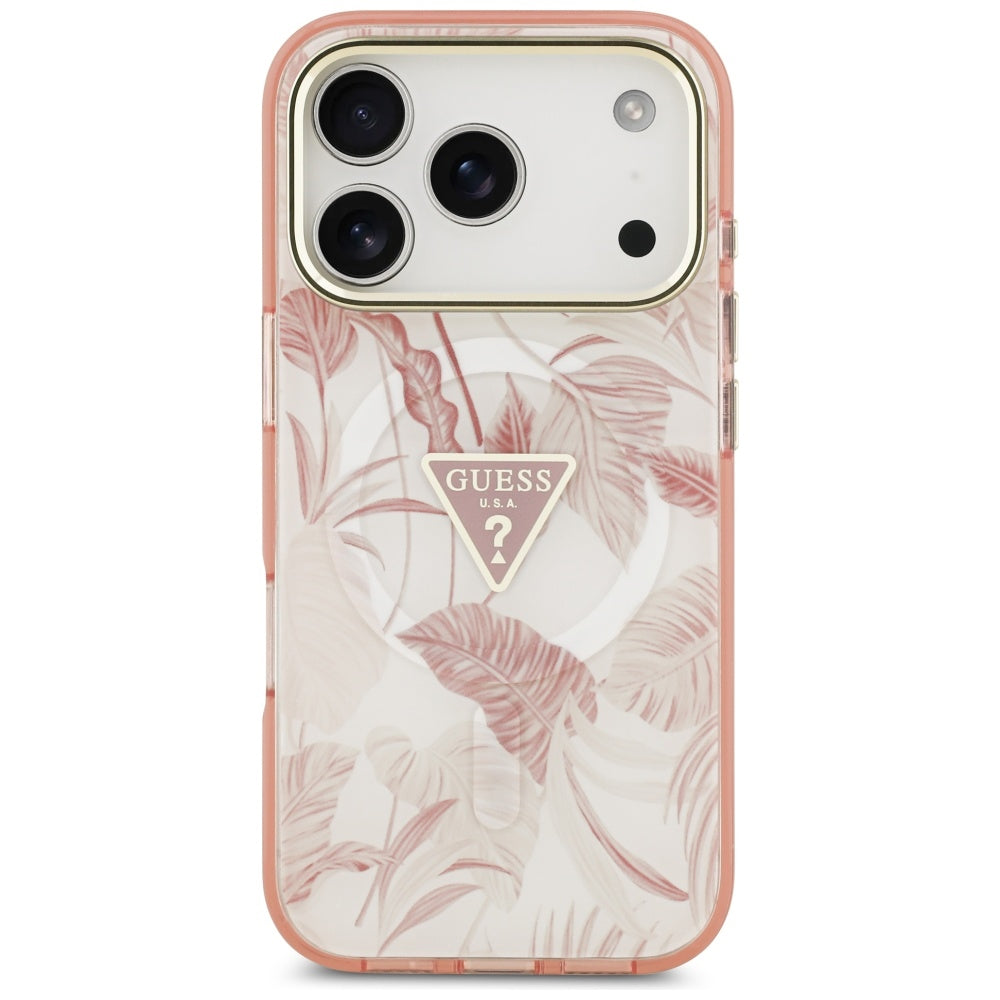 MagSafe-deksel for Apple iPhone 17 Pro, Guess, Jungle Tonal Triangle, Rosa