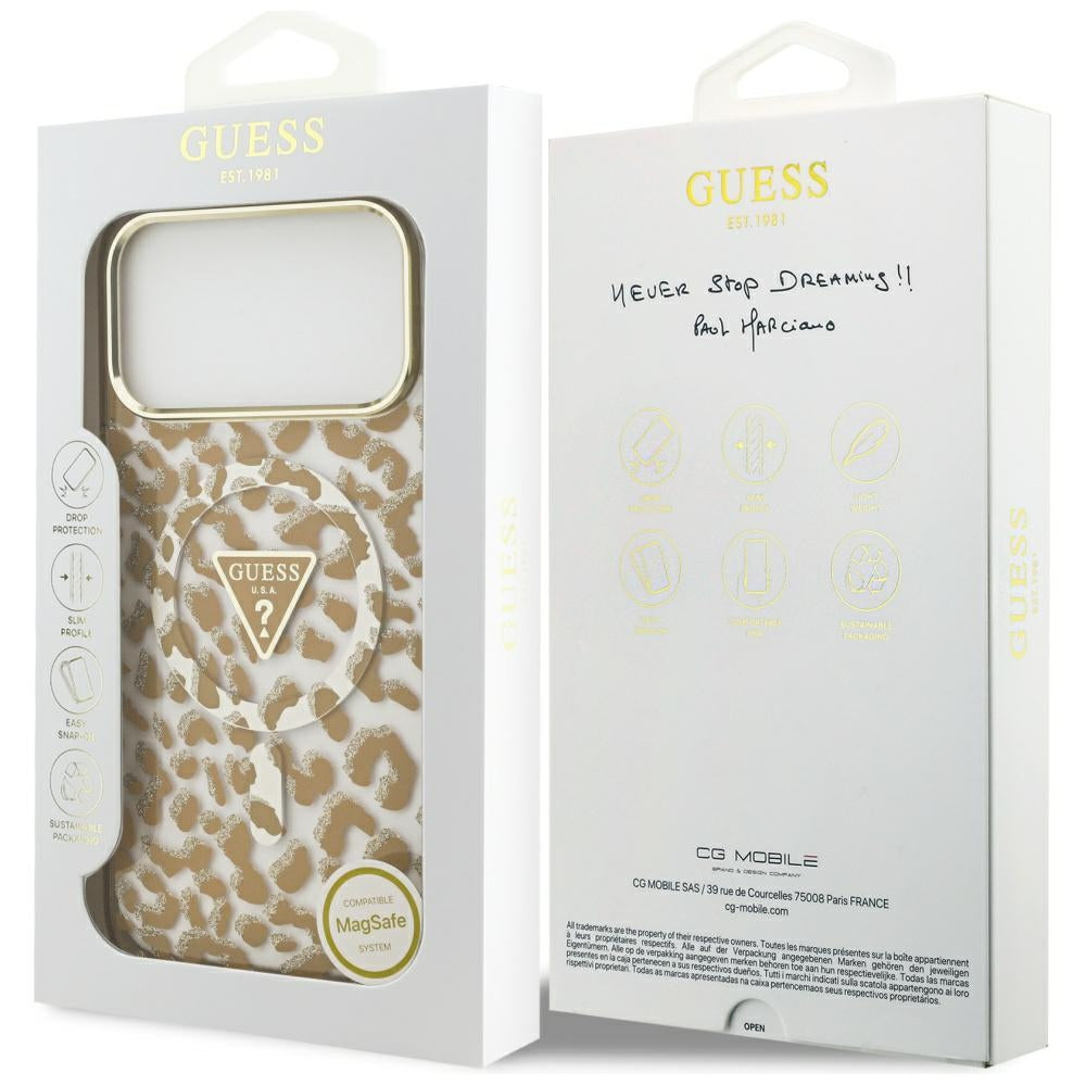 MagSafe-deksel for Apple iPhone 17 Pro, Guess, Leopard Glitter, Brun