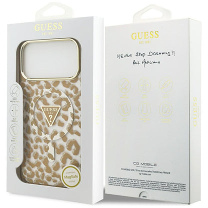 MagSafe-deksel for Apple iPhone 17 Pro, Guess, Leopard Glitter, Brun