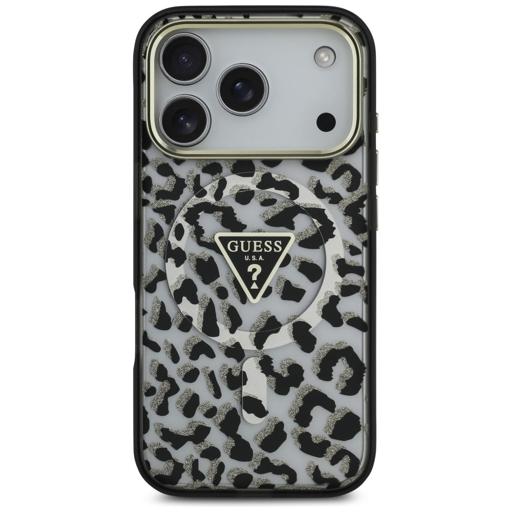 MagSafe-deksel for Apple iPhone 17 Pro, Guess, Leopard Glitter, Svart