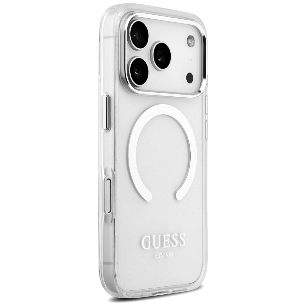 MagSafe-deksel for Apple iPhone 17 Pro, Guess, Metal Outline, Sølv