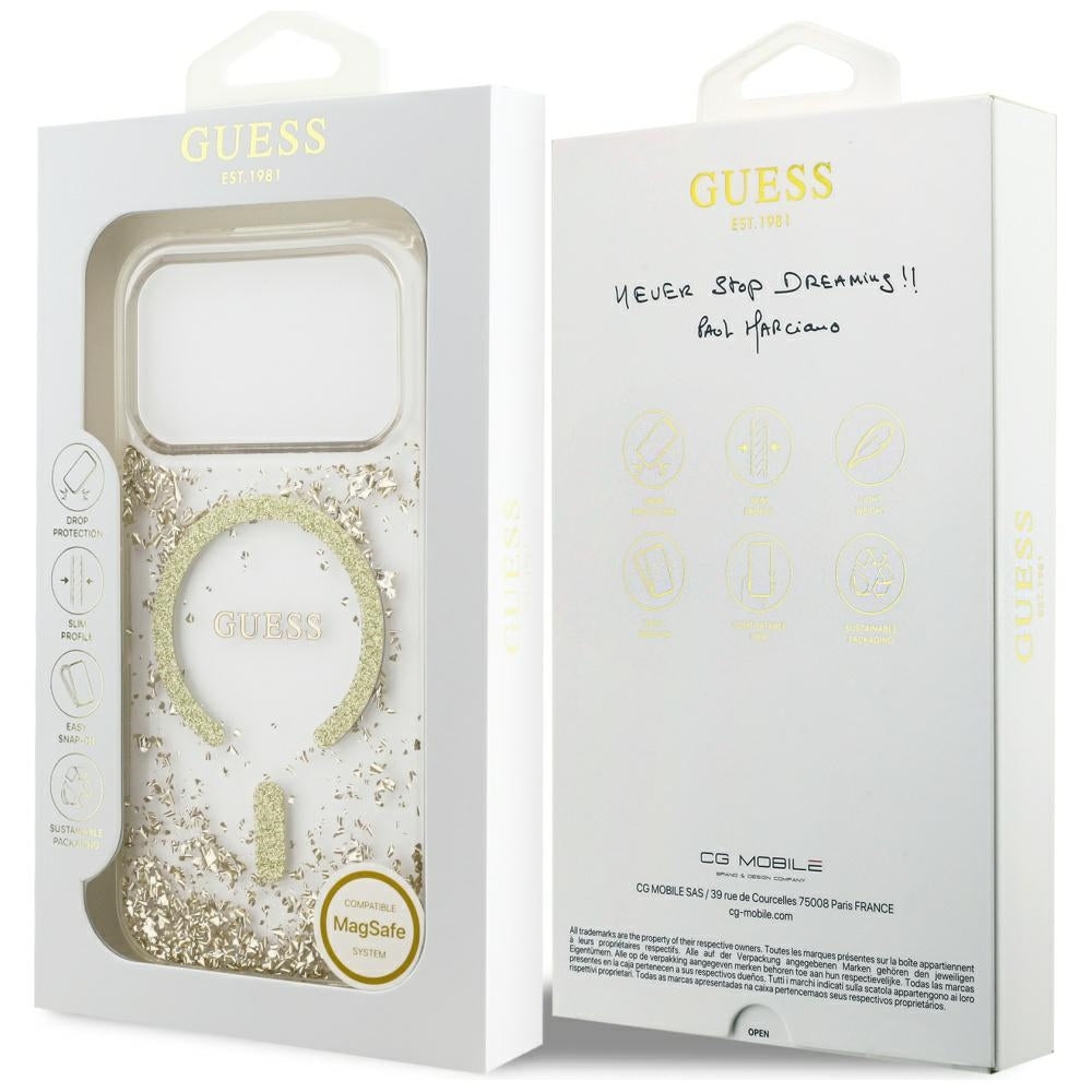MagSafe-deksel for Apple iPhone 17 Pro, Guess, Resin Bottom Glitter, Gull