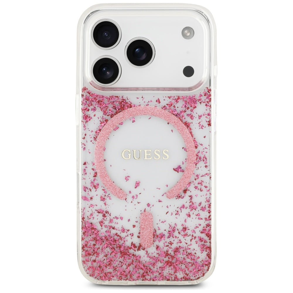 MagSafe-deksel for Apple iPhone 17 Pro, Guess, Resin Bottom Glitter, Rosa