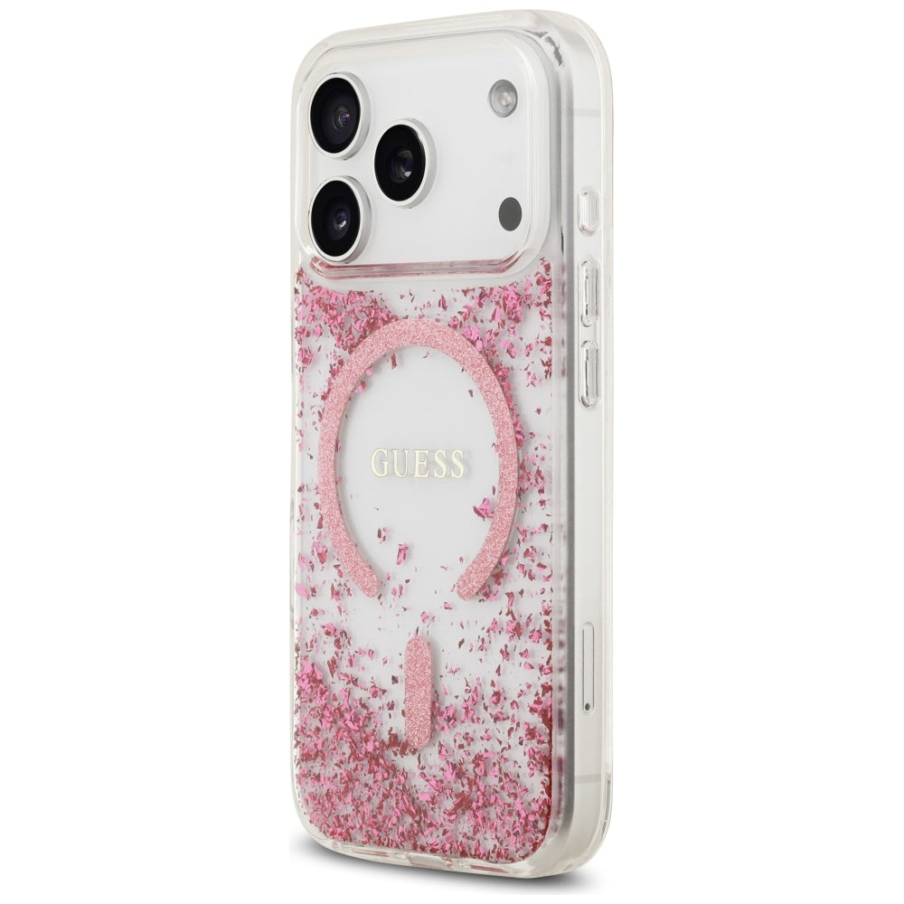 MagSafe-deksel for Apple iPhone 17 Pro, Guess, Resin Bottom Glitter, Rosa