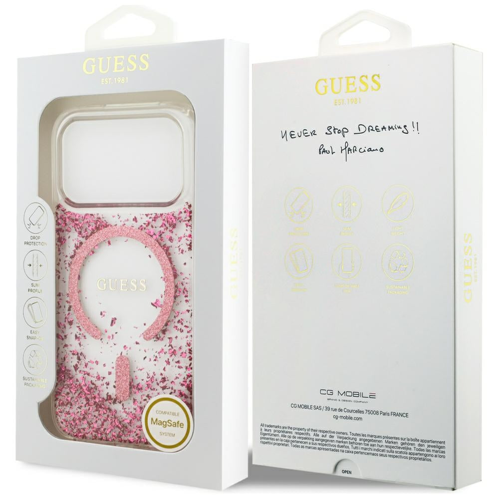 MagSafe-deksel for Apple iPhone 17 Pro, Guess, Resin Bottom Glitter, Rosa