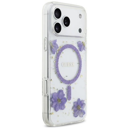 MagSafe-deksel for Apple iPhone 17 Pro, Guess, Resin Flowers and Glitter, Lilla