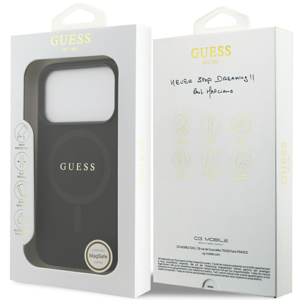 MagSafe-deksel for Apple iPhone 17 Pro, Guess, Saffiano Classic Logo, Svart