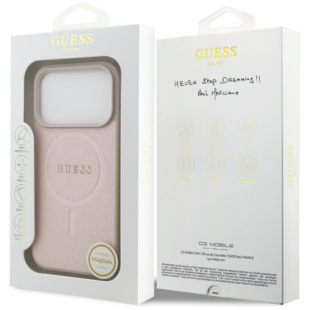 MagSafe-deksel for Apple iPhone 17 Pro, Guess, Saffiano Classic Logo, Rosa
