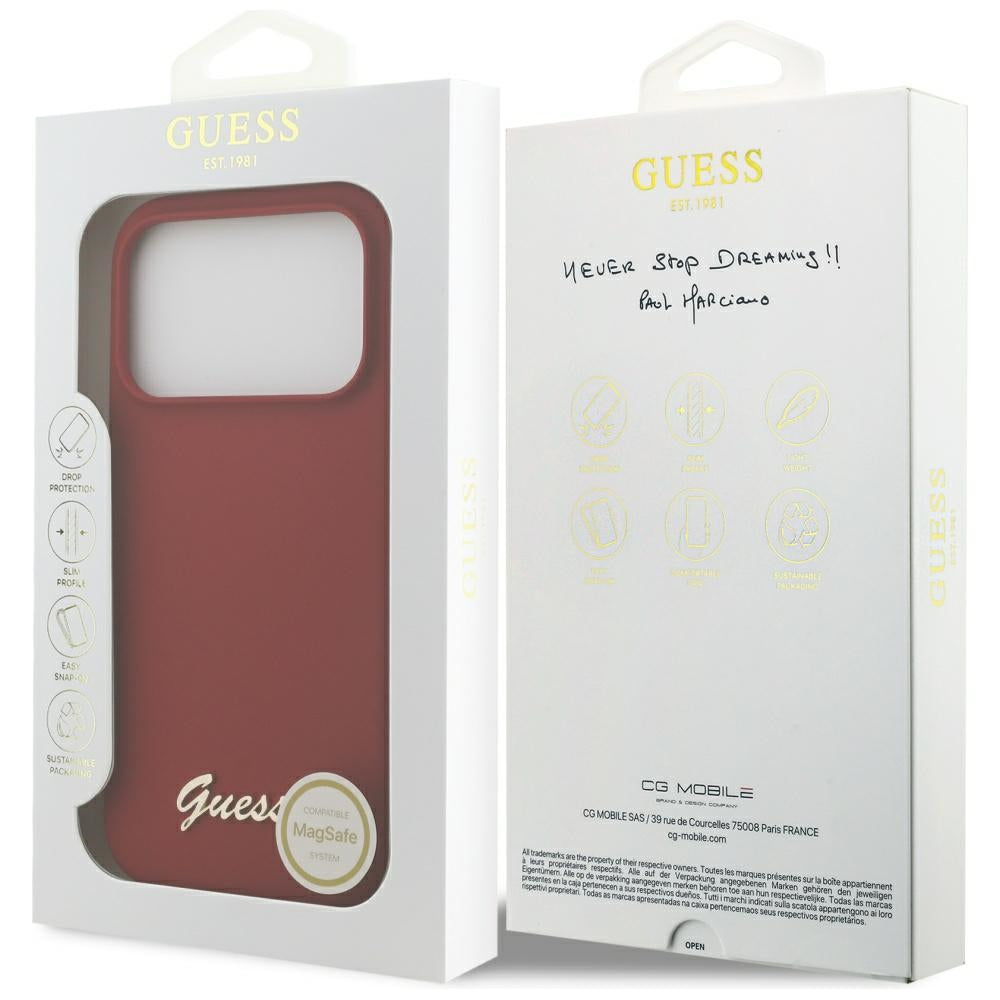 MagSafe-deksel for Apple iPhone 17 Pro, Guess, Script Metal Logo, Rosa