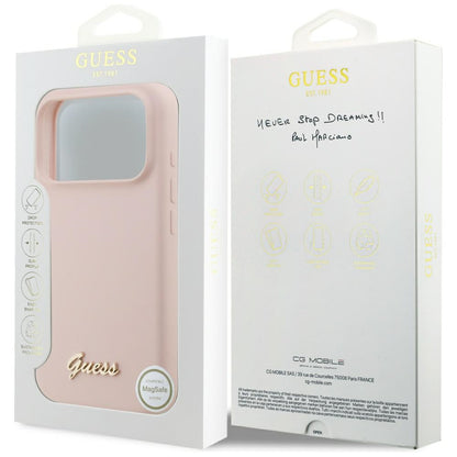 MagSafe-deksel for Apple iPhone 17 Pro, Guess, Script Metal Logo, Lys Rosa