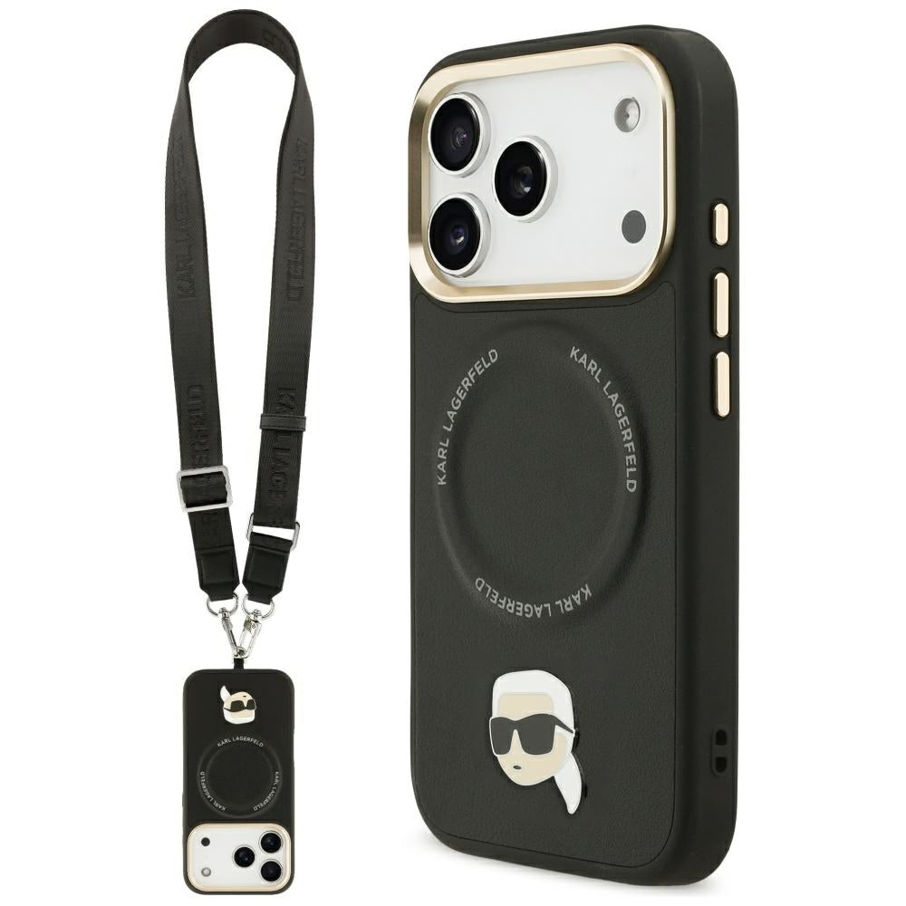 MagSafe-deksel for Apple iPhone 17 Pro, Karl Lagerfeld, Big Strap Karl Metal Logo, Svart