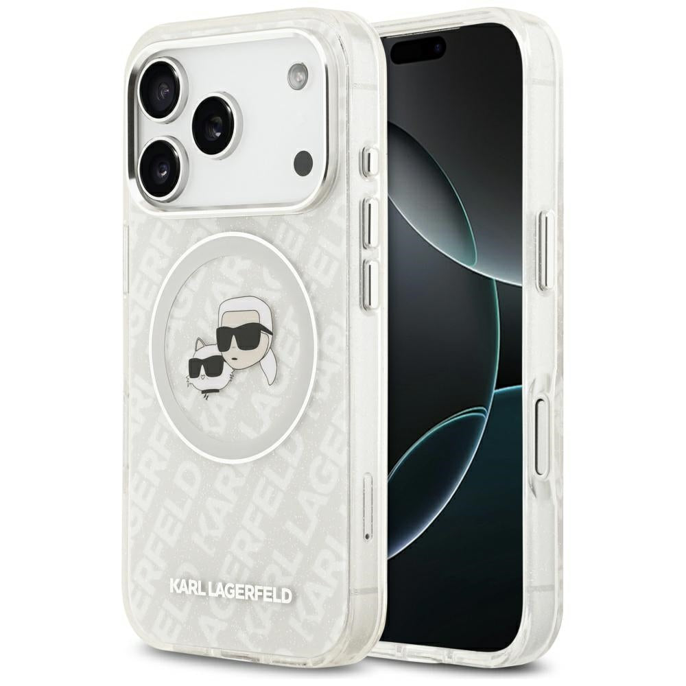 MagSafe-deksel for Apple iPhone 17 Pro, Karl Lagerfeld, Glitter Karl & Choupette Head, Hvit