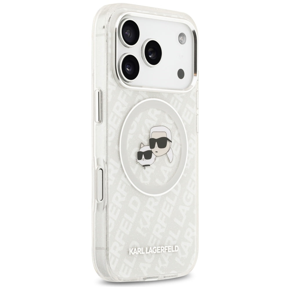MagSafe-deksel for Apple iPhone 17 Pro, Karl Lagerfeld, Glitter Karl & Choupette Head, Hvit