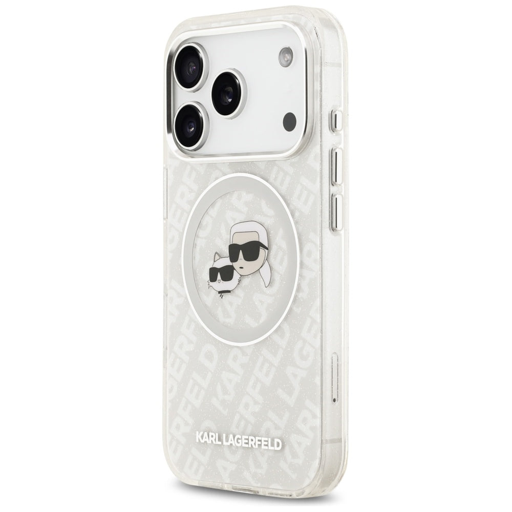 MagSafe-deksel for Apple iPhone 17 Pro, Karl Lagerfeld, Glitter Karl & Choupette Head, Hvit