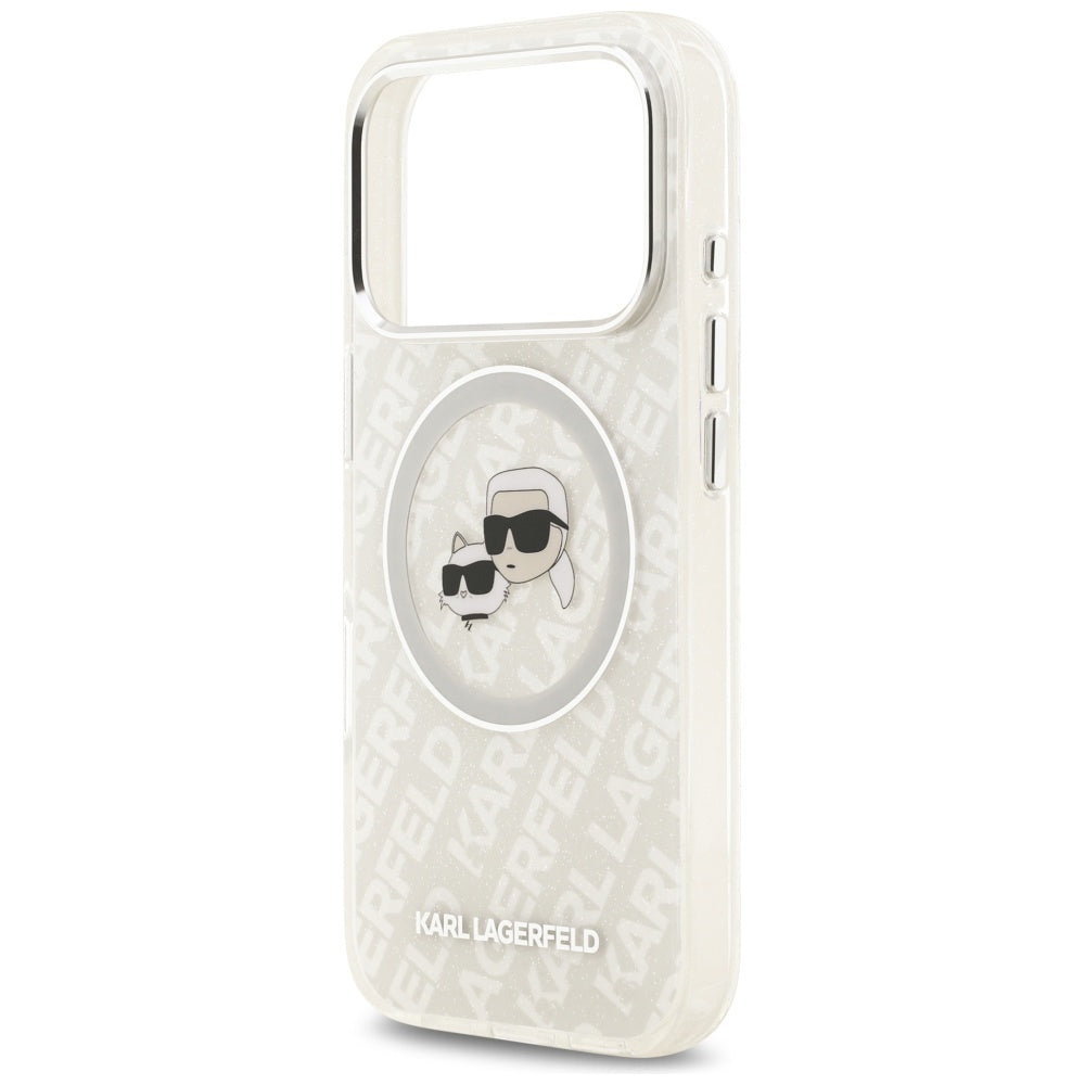 MagSafe-deksel for Apple iPhone 17 Pro, Karl Lagerfeld, Glitter Karl & Choupette Head, Hvit
