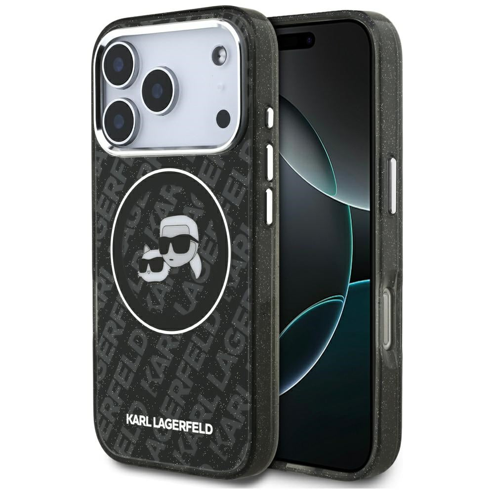 MagSafe-deksel for Apple iPhone 17 Pro, Karl Lagerfeld, Glitter Karl & Choupette Head, Svart