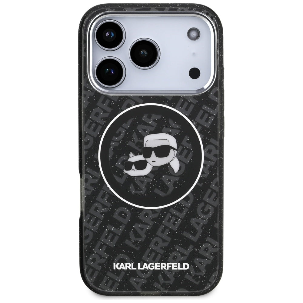 MagSafe-deksel for Apple iPhone 17 Pro, Karl Lagerfeld, Glitter Karl & Choupette Head, Svart