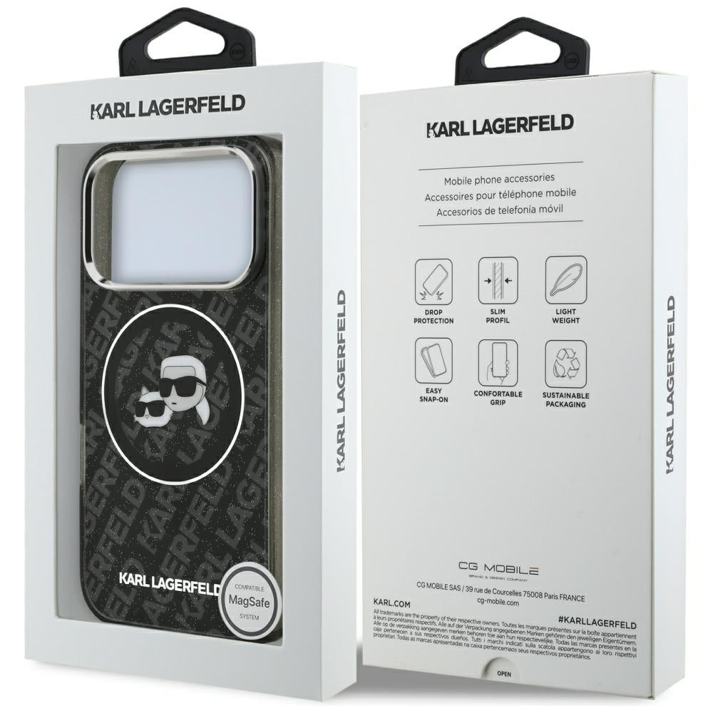 MagSafe-deksel for Apple iPhone 17 Pro, Karl Lagerfeld, Glitter Karl & Choupette Head, Svart