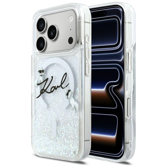 MagSafe-deksel for Apple iPhone 17 Pro, Karl Lagerfeld, Glitter Karl Script Logo, Gjennomsiktig