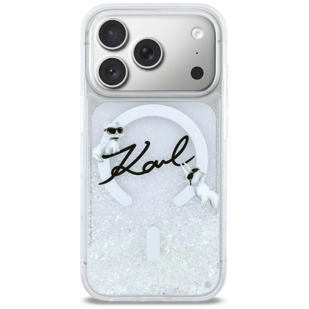 MagSafe-deksel for Apple iPhone 17 Pro, Karl Lagerfeld, Glitter Karl Script Logo, Gjennomsiktig