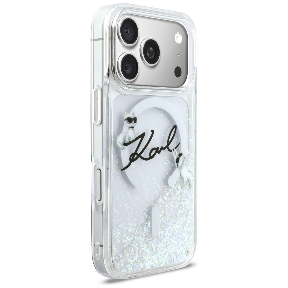MagSafe-deksel for Apple iPhone 17 Pro, Karl Lagerfeld, Glitter Karl Script Logo, Gjennomsiktig