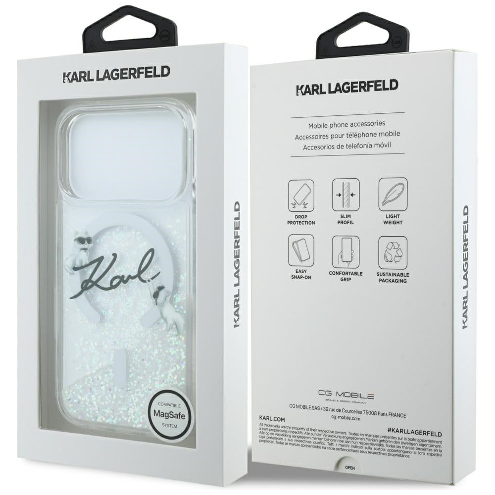 MagSafe-deksel for Apple iPhone 17 Pro, Karl Lagerfeld, Glitter Karl Script Logo, Gjennomsiktig