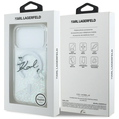 MagSafe-deksel for Apple iPhone 17 Pro, Karl Lagerfeld, Glitter Karl Script Logo, Gjennomsiktig