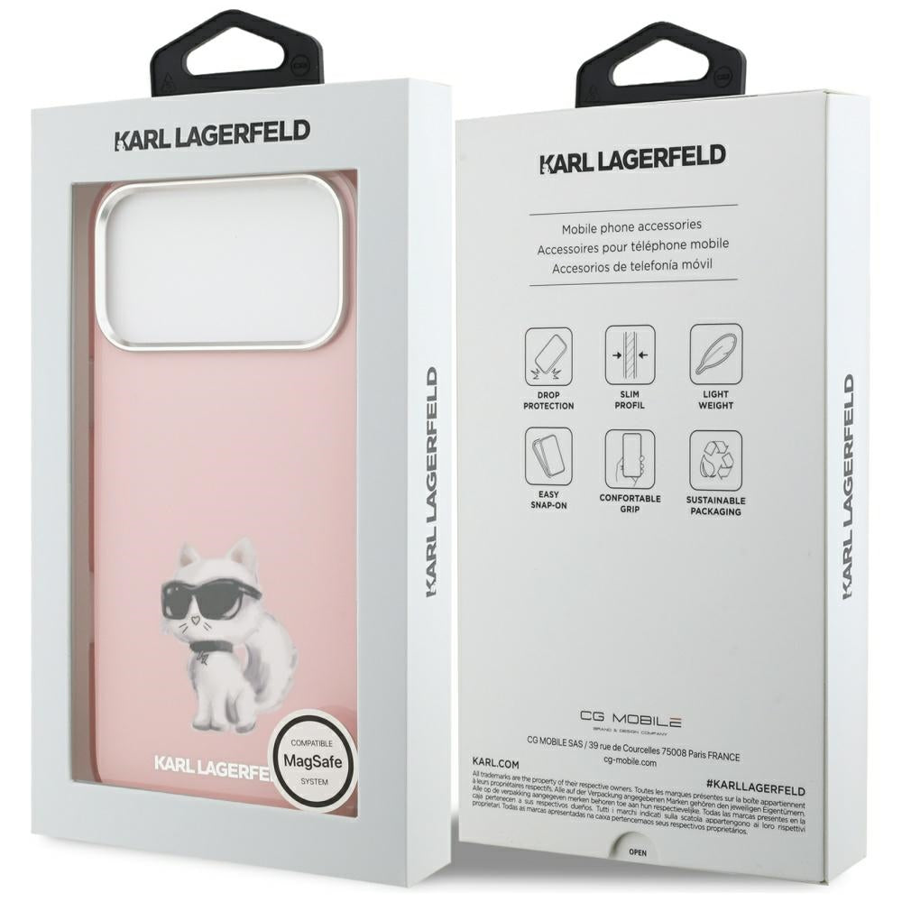 MagSafe-deksel for Apple iPhone 17 Pro, Karl Lagerfeld, IML Aquarelle Logo Choupette, Rosa