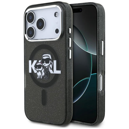 MagSafe-deksel for Apple iPhone 17 Pro, Karl Lagerfeld, IML Sketch Logo Glitter Karl & Choupette, Svart