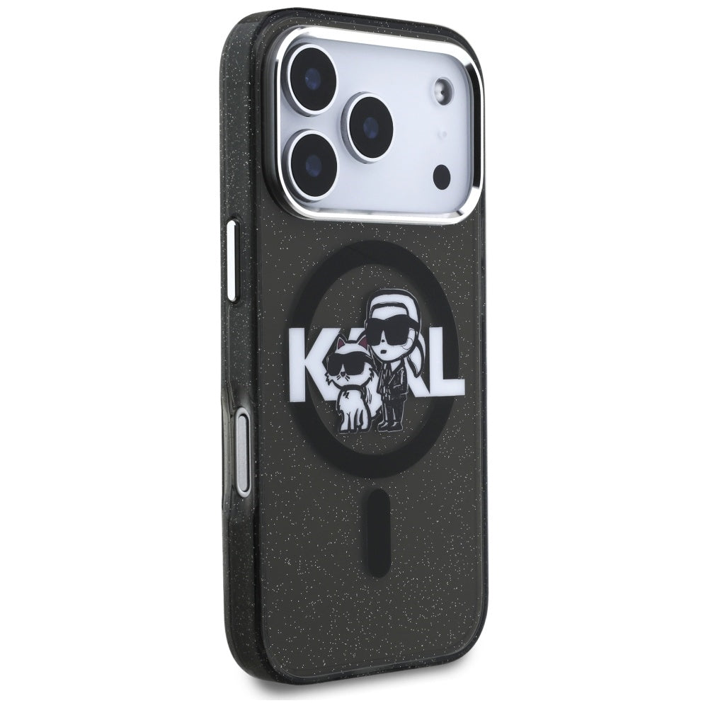 MagSafe-deksel for Apple iPhone 17 Pro, Karl Lagerfeld, IML Sketch Logo Glitter Karl & Choupette, Svart