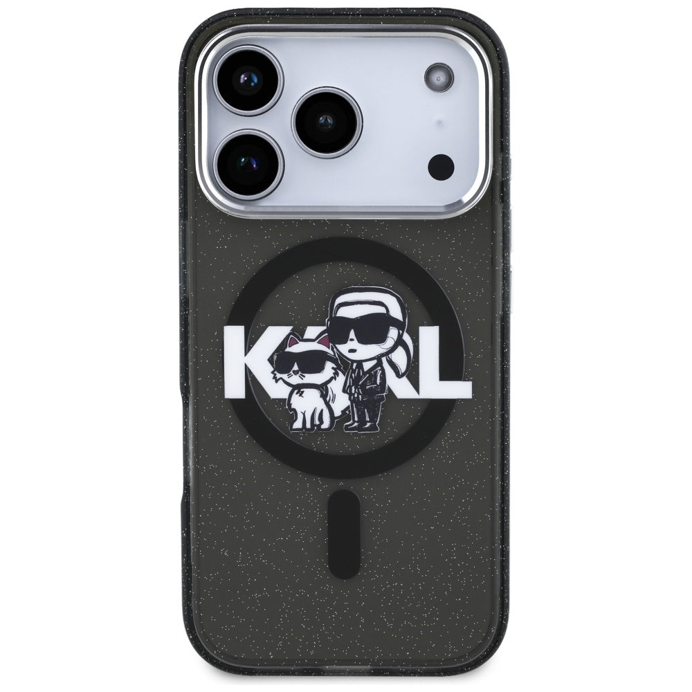 MagSafe-deksel for Apple iPhone 17 Pro, Karl Lagerfeld, IML Sketch Logo Glitter Karl & Choupette, Svart
