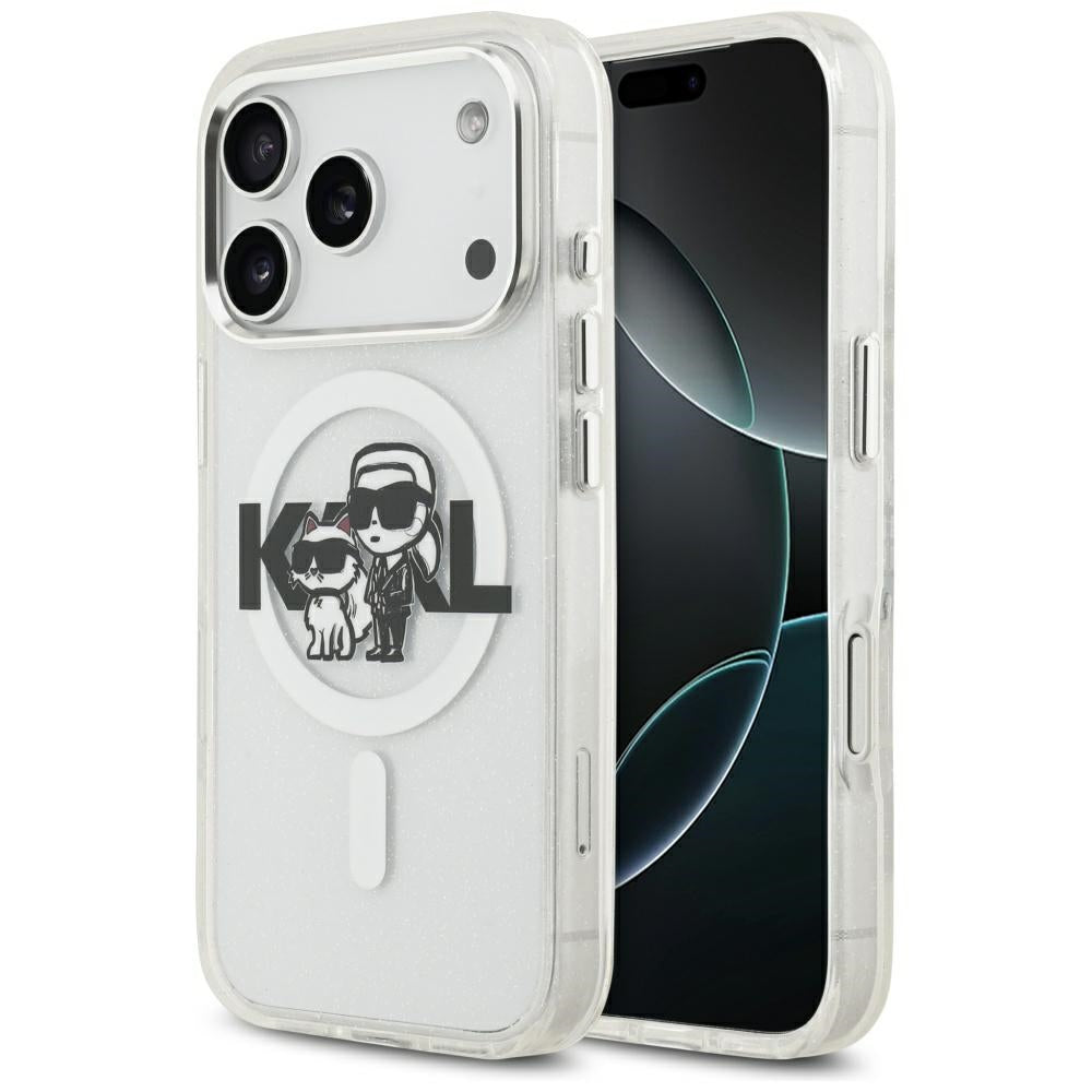 MagSafe-deksel for Apple iPhone 17 Pro, Karl Lagerfeld, IML Sketch Logo Glitter Karl & Choupette, Gjennomsiktig
