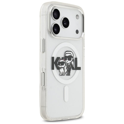 MagSafe-deksel for Apple iPhone 17 Pro, Karl Lagerfeld, IML Sketch Logo Glitter Karl & Choupette, Gjennomsiktig