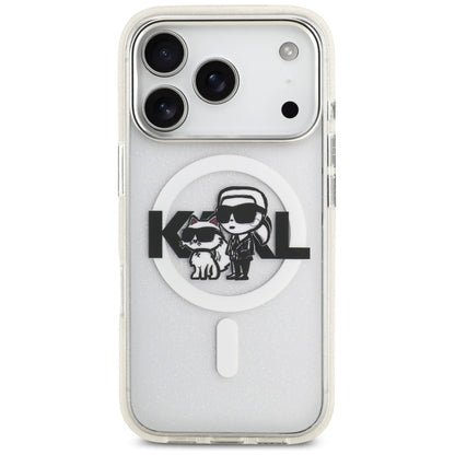 MagSafe-deksel for Apple iPhone 17 Pro, Karl Lagerfeld, IML Sketch Logo Glitter Karl & Choupette, Gjennomsiktig