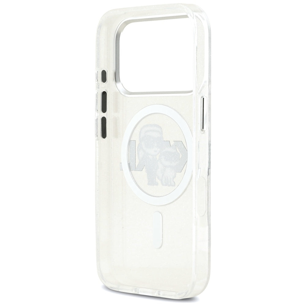 MagSafe-deksel for Apple iPhone 17 Pro, Karl Lagerfeld, IML Sketch Logo Glitter Karl & Choupette, Gjennomsiktig